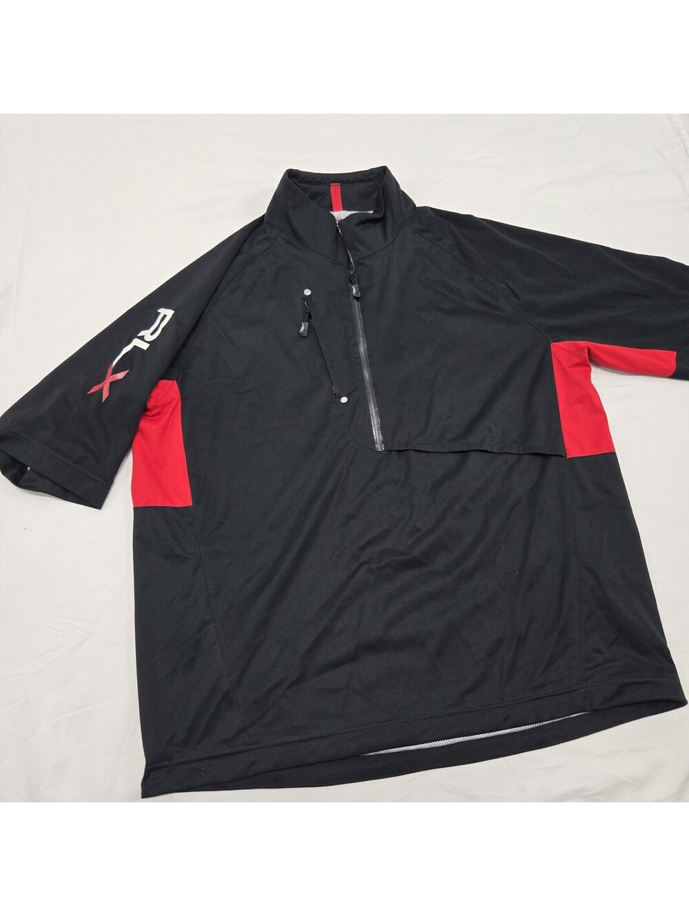EUC Men's LARGE Ralph Lauren RLX Golf Jacket Short Sleeve Windbreaker Black Red